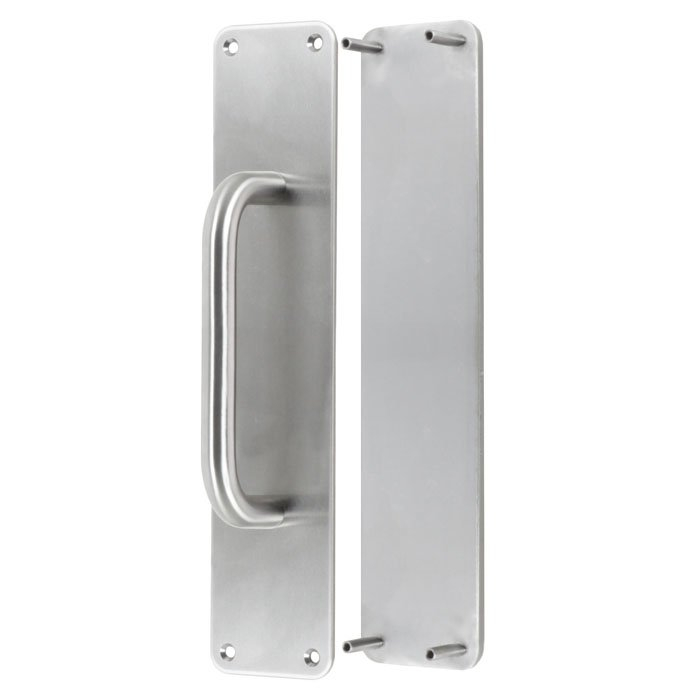 Manillón de Acero Inox 150mm y Pulsador 300x65x2.0mm placa con tirador en D E101C+E101V-E5, fijación oculta y fijación vista