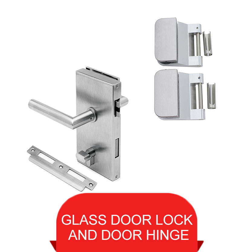 cerradura de puerta de vidrio y bisagra de puerta